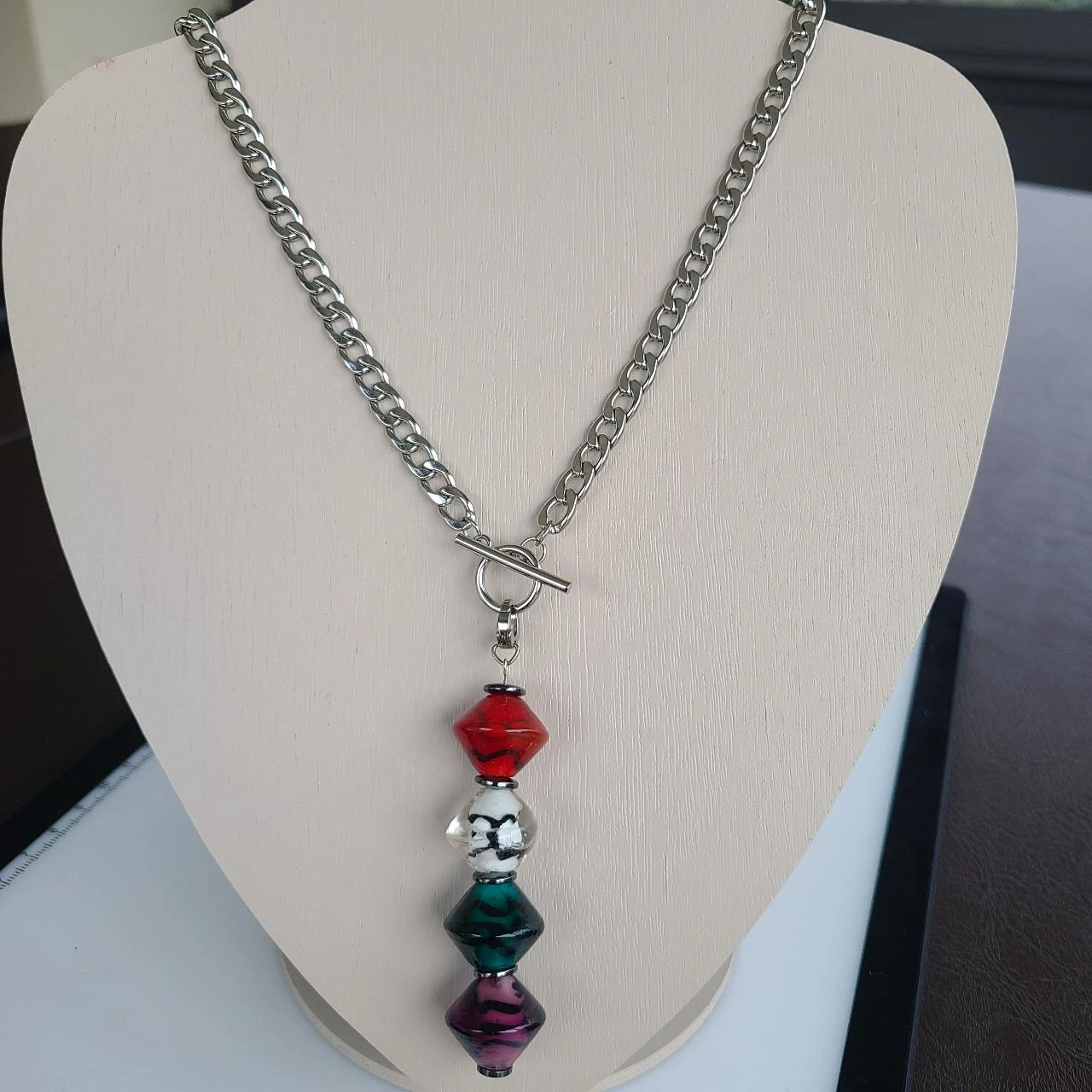 Snake chain necklace with bicone glass pearl pendant PA617 – photo 2